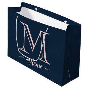 Chic Monogramme Marine Bleu Rose Grand sac cadeau