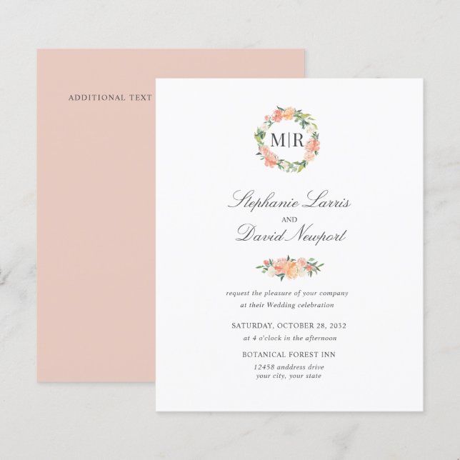 Chic Monogramme rose orange vert Garlander Mariage (Devant / Derrière)