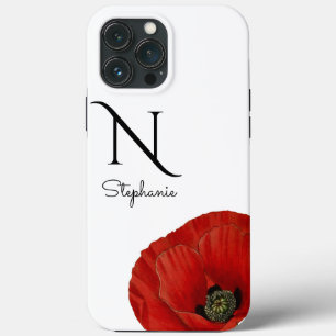 Chic Monogrammed Red Poppy sur Coque blanc-Mate