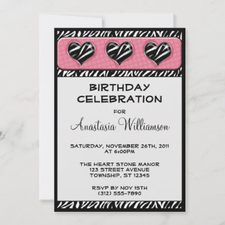 Chic My Heart Zebra Imprimer rose Invitation d'ann