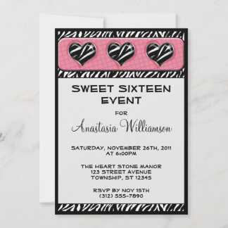 Chic My Heart Zebra Imprimer rose Invitations d'an