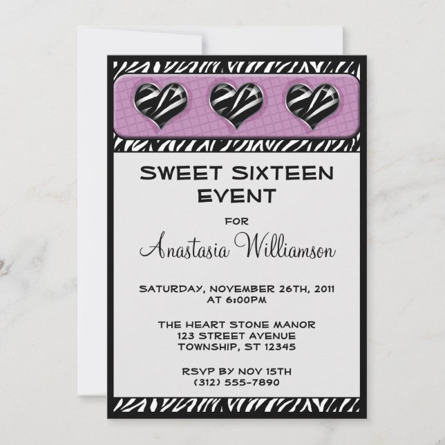 Chic My Heart Zebra Imprimer Violet Invitations d' (Devant)
