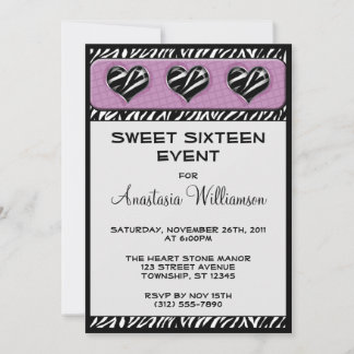 Chic My Heart Zebra Imprimer Violet Invitations d'