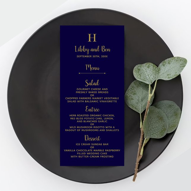 Chic Navy Blue & Gold Mariage Menu Modèle (Créateur téléchargé)