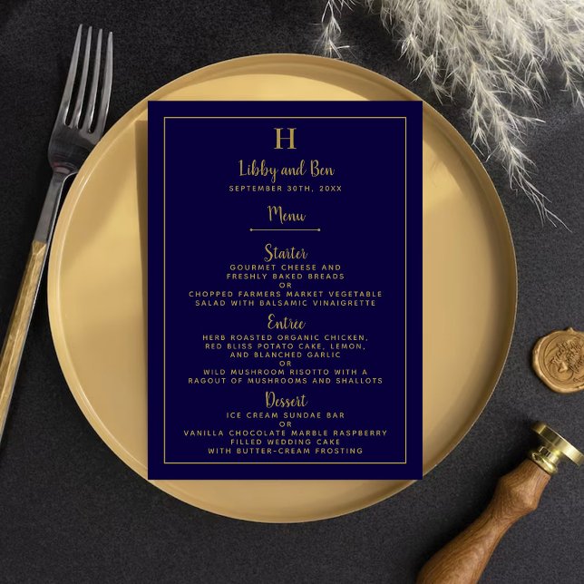 Chic Navy Blue & Gold Mariage Menu Modèle (Créateur téléchargé)