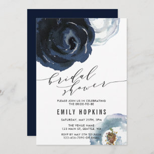 Chic Navy Blue Peony Invitation à la douche nuptia