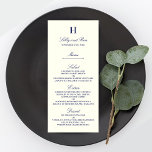 Chic Navy & Ivory Mariage Menu Modèle<br><div class="desc">Célébrez dans le style avec ces cartes de menu tendance. Le libellé est facile à personnaliser et vos invités de dîner seront ravis lorsqu'ils reçoivent ces menus super élégants.</div>