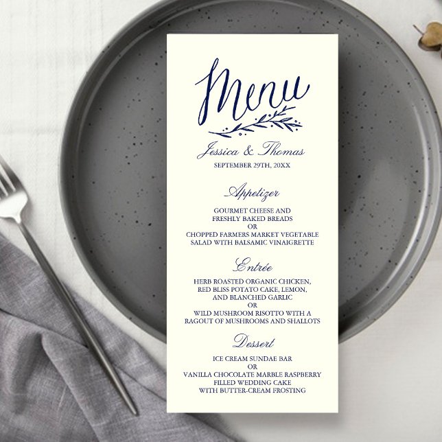Chic Navy & Ivory Mariage Menu Modèle (Créateur téléchargé)