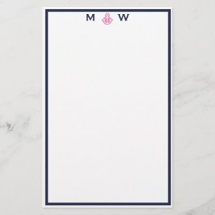 Chic Navy & Pink Ancre Monogram papeterie