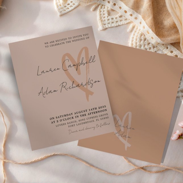 Chic Neutral Drawn Heart BUDGET Wedding Invitation (Créateur téléchargé)