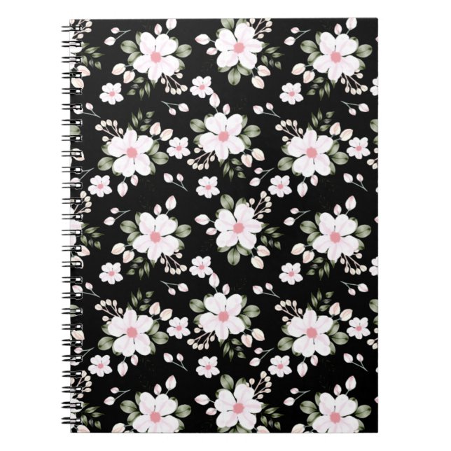 Chic noir aquarelle Carnet à motif floral (Devant)