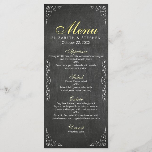 Chic noir & blanc Chalkboard Floral Mariage Menu (Devant)