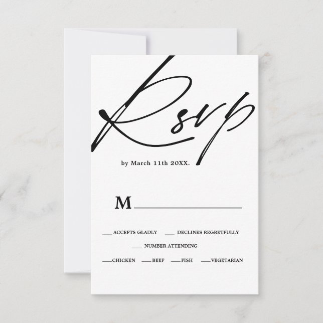 Chic noir blanc script calligraphie mariage rsvp (Devant)
