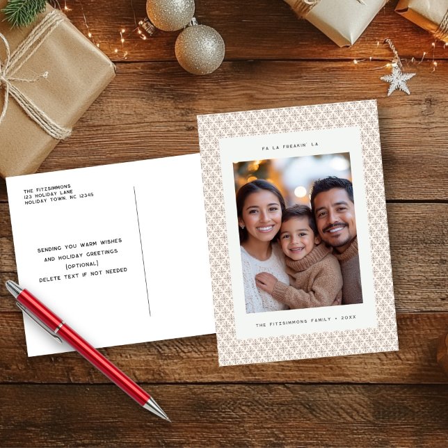 Chic Nordic Brown et blanc Snowflake carte postale (Neutral Snowflake Modern Christmas Postcard brown)
