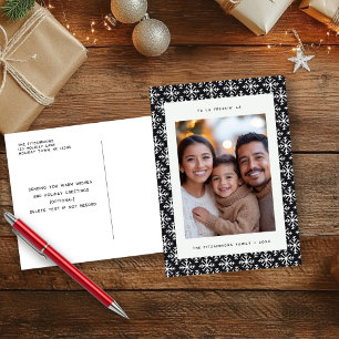 Chic Nordic noir et blanc Snowflake carte postale
