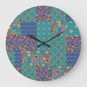 Chic Nostalgale Faux Patchwork Horloge ronde