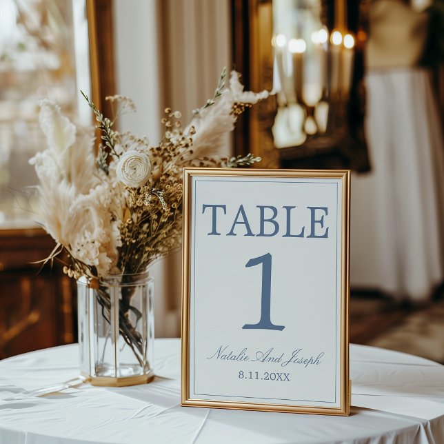 Chic Numéro De Table De Mariage Argenté Bleu Et Bl (Créateur téléchargé)