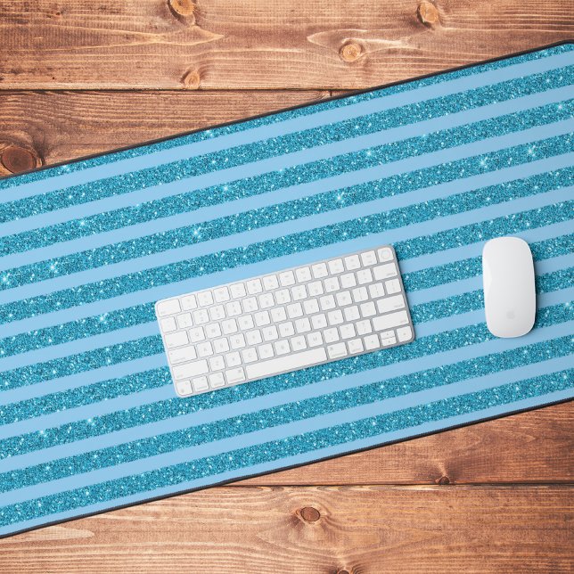 Chic Ocean Blue Glitter Style Horizontal Stripes (Créateur téléchargé)