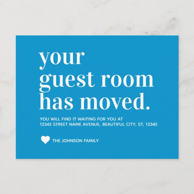 Chic Ocean Blue Guest Room Moving Faire-part (Devant)