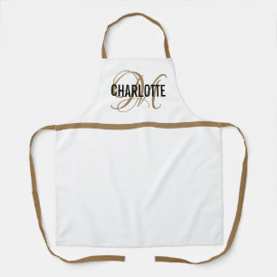 Chic or blanc monogramme nom tablier