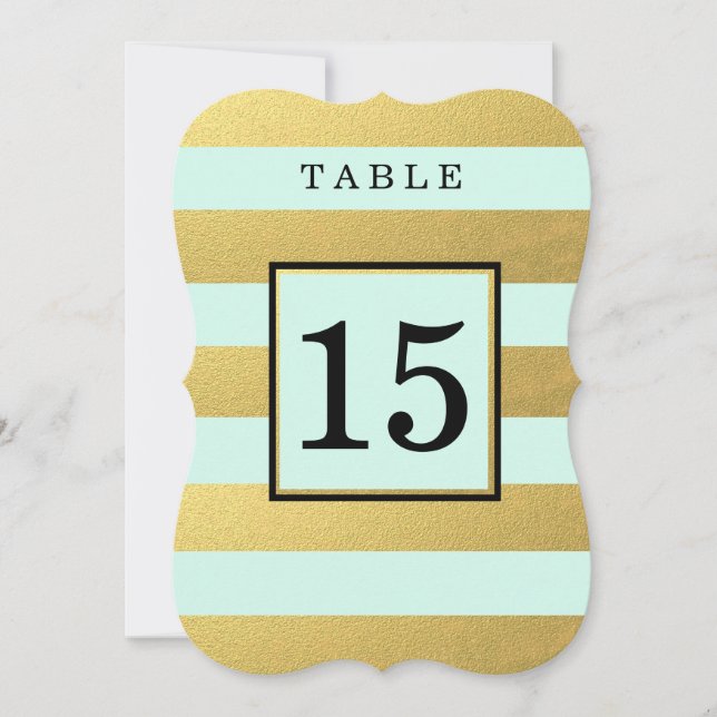 CHIC OR | CARTES DE TABLE DE MARIAGE EN MÉTAL MINT (Devant)