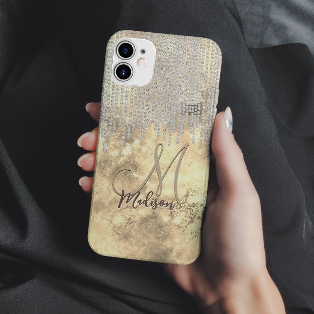 Chic or étui monogramme gouttes de cristal de rhin (Créateur téléchargé)