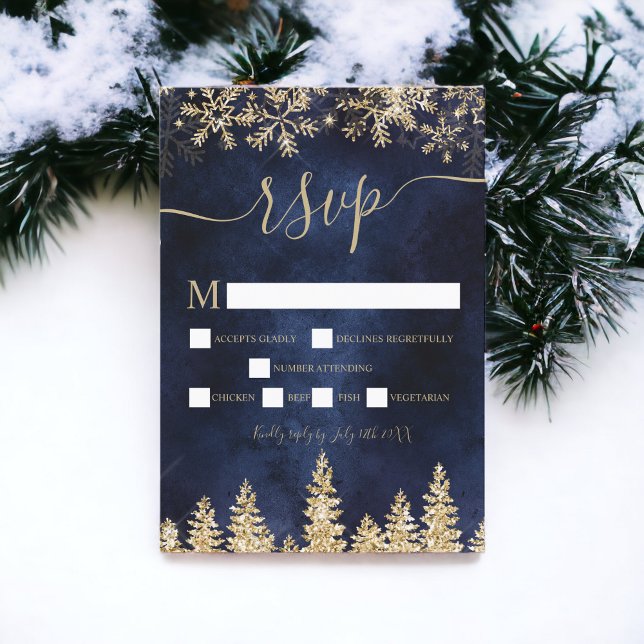 Chic or neigeux marine Noël hiver rsvp (Chic gold snow pine navy Christmas winter rsvp)