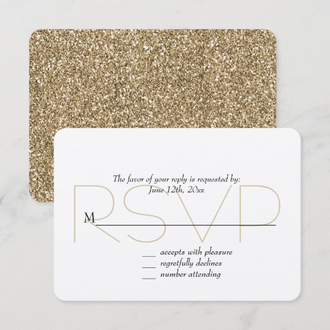 Chic or RSVP à paillettes dorées fausses (Devant / Derrière)