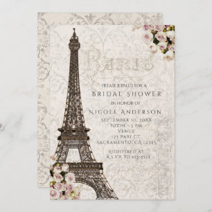Chic Paris Eiffel Tour & Roses Elégante Invitation