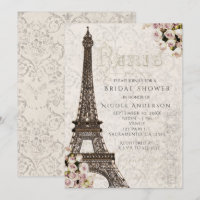 Chic Paris Tour Eiffel & Roses Élégant Invitation