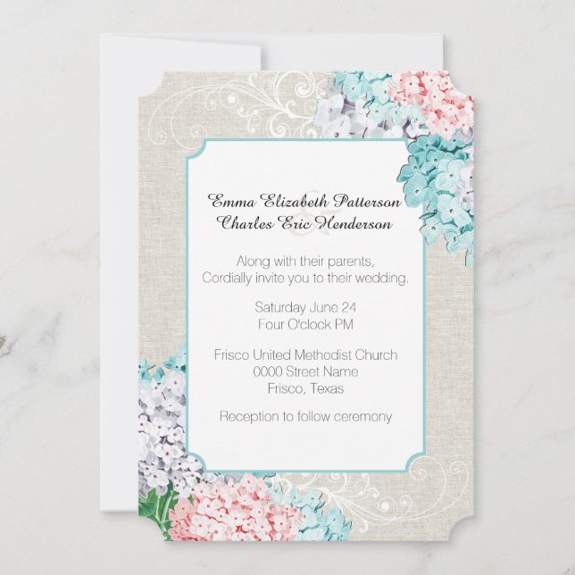 Chic Pastel Hydrangeas Faire-part de mariage (Devant)
