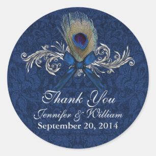 Chic Peacock Feather Wedding Favor Sticker