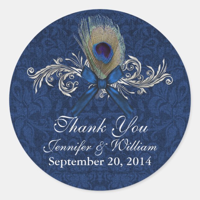 Chic Peacock Feather Wedding Favor Sticker (Devant)