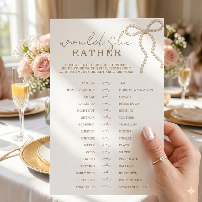 Chic Pearl Bow Would She Rather Bridal Shower Game (Créateur téléchargé)