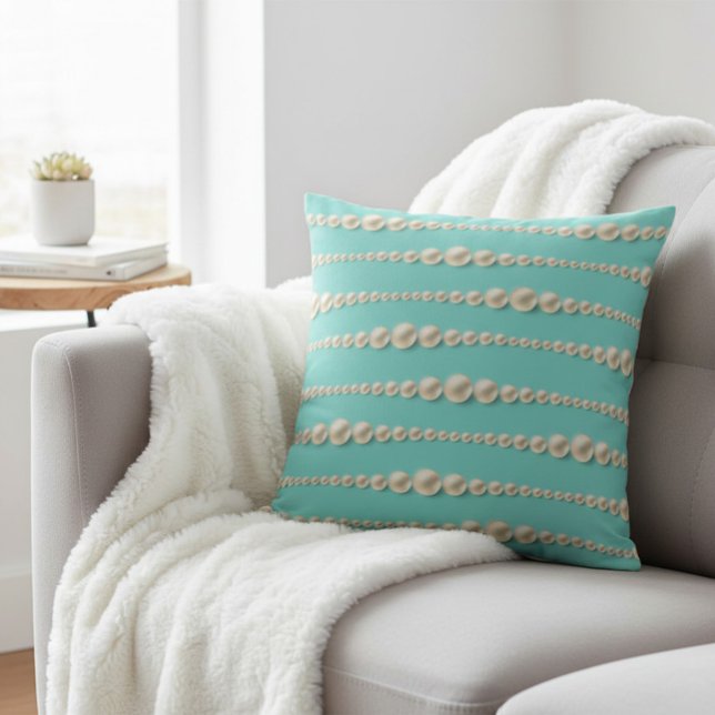 Chic Pearl & Turquoise Round Coussin (Créateur téléchargé)