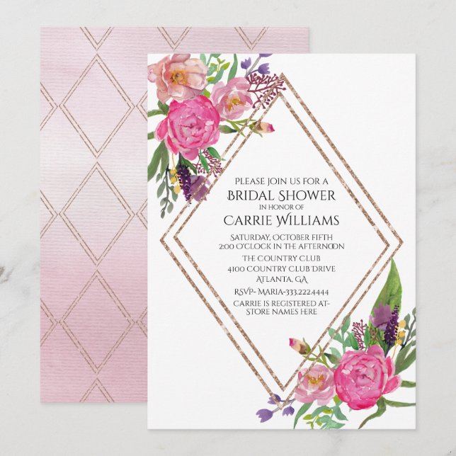 Chic Peonies Peint Invitation à la douche nuptiale (Devant / Derrière)