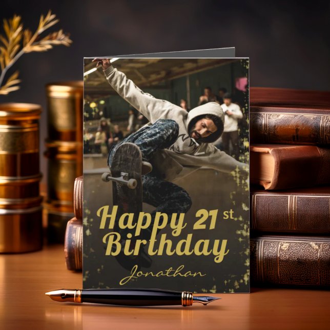 Chic Photo Black & Gold Bonne carte d'anniversaire (Créateur téléchargé)