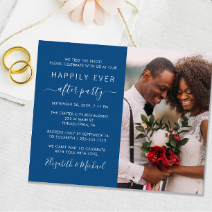 Chic Photo Blue Wedding Réception Invitation
