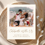Chic Photo Cream Gold Wedding Réception Invitation<br><div class="desc">Étage crème légère abordable et faire-part mariage privé et invitation à la réception de mariage. Le devant présente votre photo, "Celebrate With Us" dans un script d'or chic et vos prénoms, date mariage et emplacement dans une simple typographie dorée moderne. À l'envers, personnalisez votre invitation et signez vos noms dans...</div>