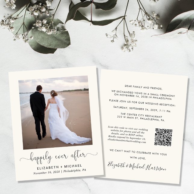 Chic Photo QR Code Cream Wedding Invitation de réc (Créateur téléchargé)