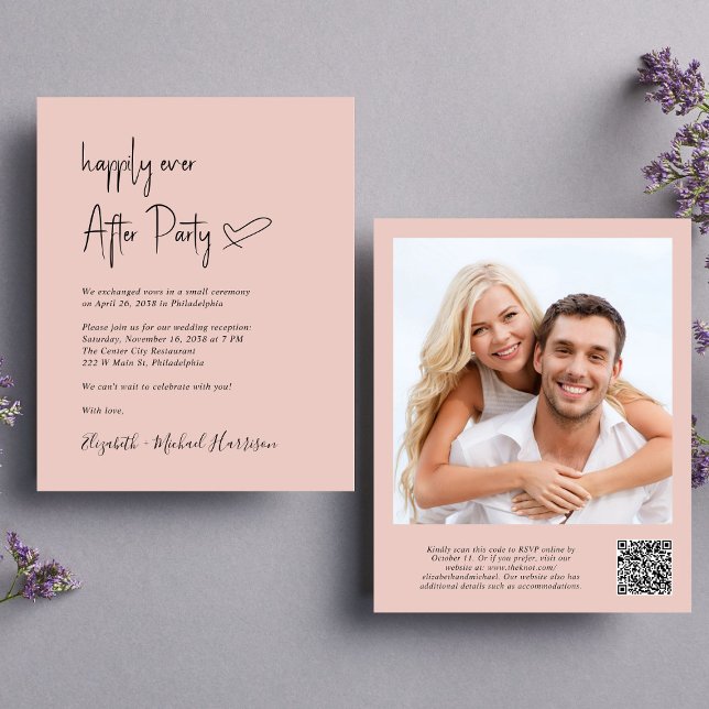 Chic Photo QR Code Mariage Réception Invitation (An chic Happily Ever After Party all-in-one invitation for your wedding celebration)