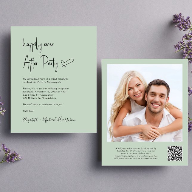 Chic Photo QR Code Mariage Réception Invitation (An chic Happily Ever After Party all-in-one invitation for your wedding celebration)