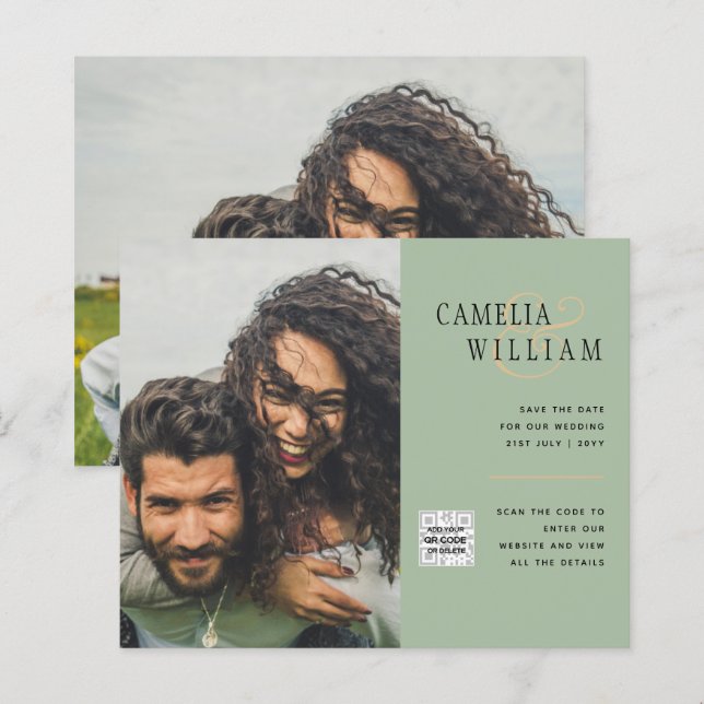 Chic Photo Wedding Inviter QR Code Enregistrer Dat (Devant / Derrière)