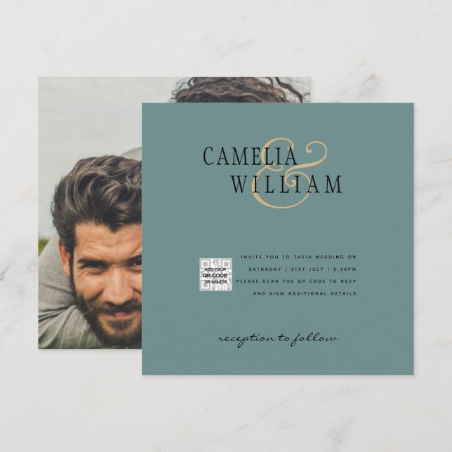 Chic Photo Wedding Inviter QR Code Enregistrer Dat (Devant / Derrière)