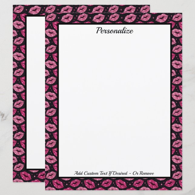 Chic Pink Glitter Lips on Black Personalized (Devant / Derrière)