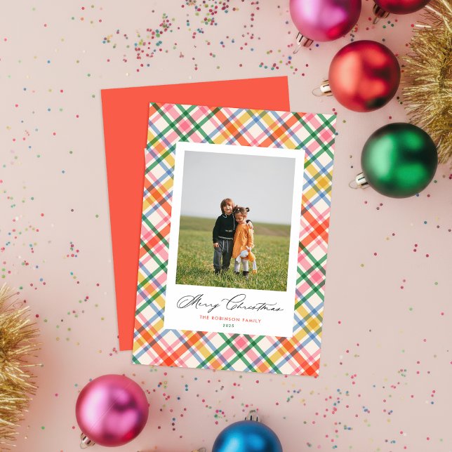 Chic Plaid moderne Noël Carte photo (Chic Plaid Modern Holiday Card)