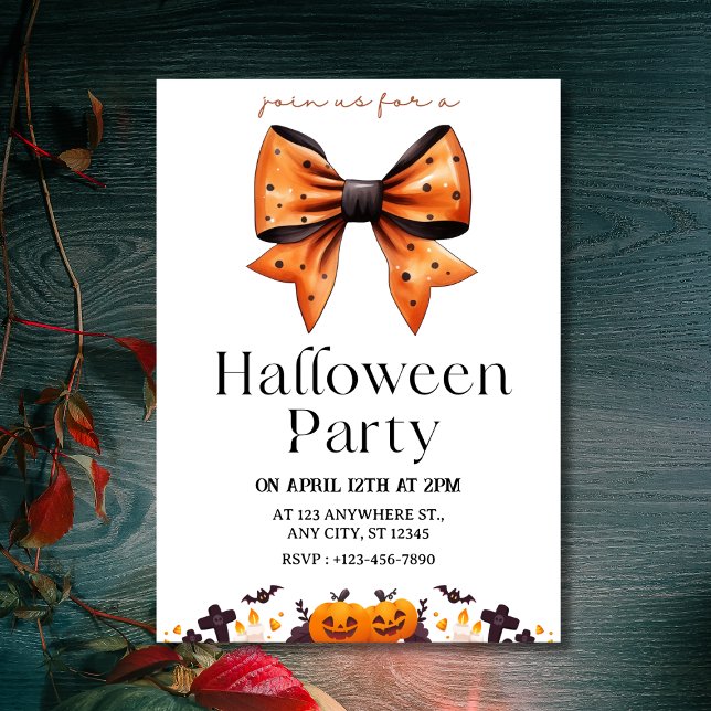 Chic Polka Dot Bow Invitation de la fête d'Hallowe (Chic Polka Dot Bow Halloween Party Invitation
)