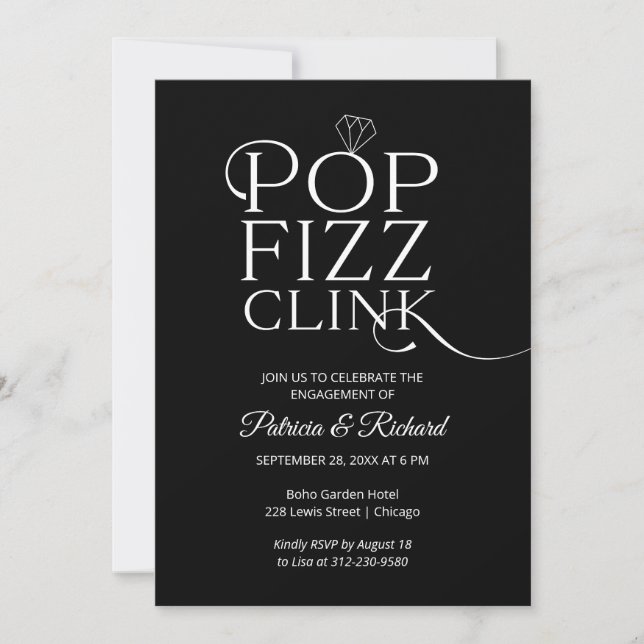 Chic Pop Fizz Clink Engagement Party Invitation (Devant)