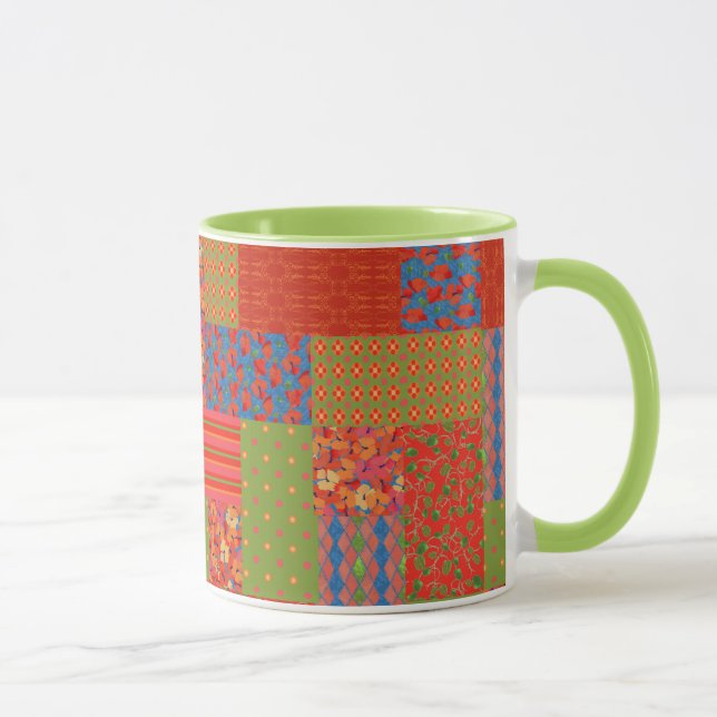 Chic Poppies Faux patchwork Ringer Coffee Mug (Droite)