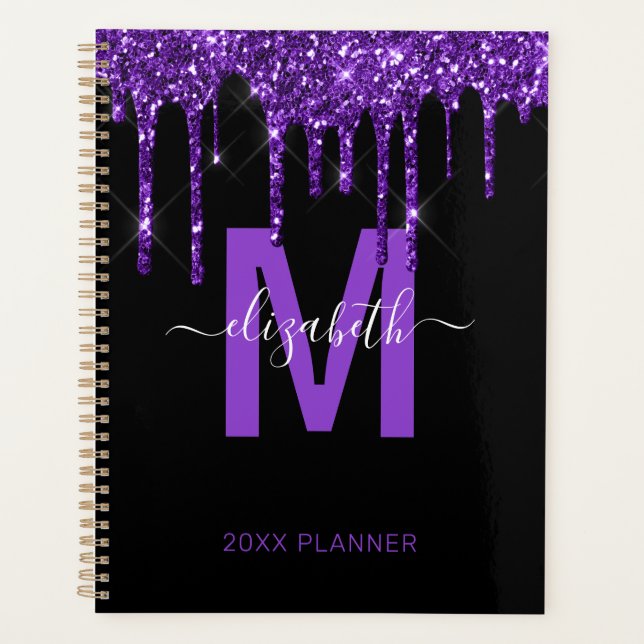 Chic Purple Dripping Parties scintillant Monogramm (Devant)